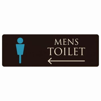 トイレ プレート 木製 MENS ブラック＆カラー 左 矢印 長方形 18x6cm 方向案内 進路ドア サインプレート ピクトサイン トイレマーク表示 案内 注意 施設 御手洗 TOILET おしゃれ シンプル 安全対策
