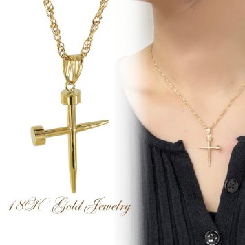 K18 18金 クロス 釘 ネックレス ゴールド レディース スクリューチェーン 大人 ペンダント リバーシブル 18K 女性 ギフト 誕生日 記念日 成人 卒業 入学