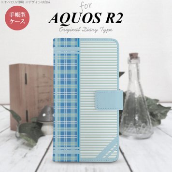 SH-03K/SHV42/706SH AQUOS R2 手帳型スマホケース カバー チェック ボーダー 青  nk-004s-r2-dr1604