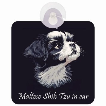 Maltese Shih Tzu マルシーズー Bタイプ 車 窓ガラス 吸盤タイプ 犬 かっこいい おしゃれ イラスト付 DOG IN CAR ドッグインカー ドッグオンボード 安全対策 セーフティサイン デコ 外出 ドライブ カーサイン 吸盤