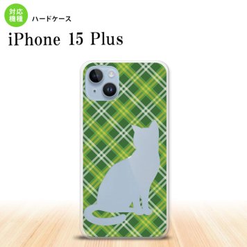 iPhone15 plus iPhone15 plus スマホケース 背面ケース ハードケース 猫 チェック A 緑 2023年 9月発売 nk-i15pl-957
