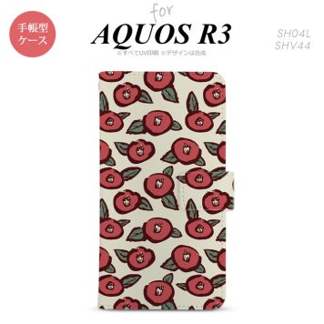 SH-04L/SHV44 AQUOS R3 手帳型スマホケース カバー つばき ベージュ  nk-004s-r3-dr1701