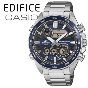 カシオ エディフィス 腕時計 メンズ ブルー シルバー アナデジ CASIO EDIFICE 海外モデル 10年電池 100m防水 ワールドタイム ストップウォッチ スーパーイルミネーター モータースポーツ プレゼント ギフト 成人 卒業 入学