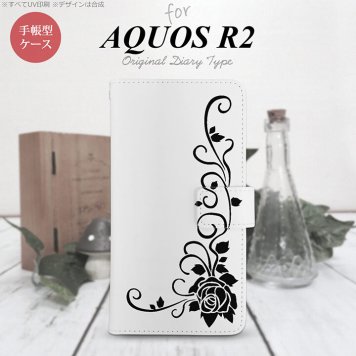 SH-03K/SHV42/706SH AQUOS R2 手帳型スマホケース カバー バラ クリア 黒  nk-004s-r2-dr1069