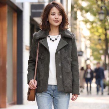 ラビットファー付ジャケット レディース 秋 冬 ナポレオンカラー M 母 女性 ギフト プレゼント 6F (01000734r)