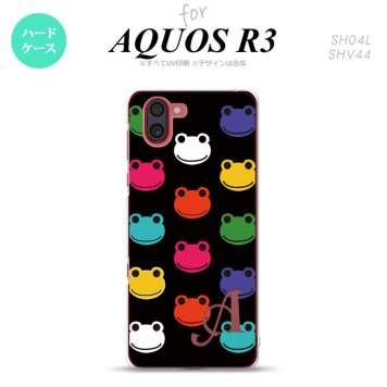 SH-04L SHV44 R3 AQUOS R3 スマホケース カバー カエル かえる A 黒 +アルファベット nk-r3-161i
