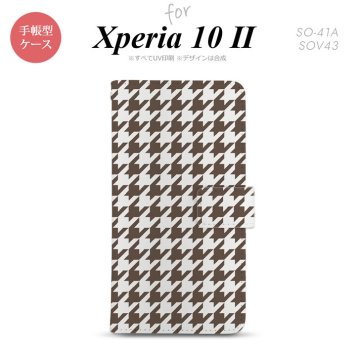 Xperia10 II 手帳型 スマホケース 全面印刷 おしゃれ ストラップホール有り 千鳥 格子 大 茶白 nk-004s-xp102-dr926