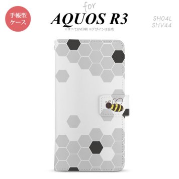 SH-04L/SHV44 AQUOS R3 手帳型スマホケース カバー ハニー クリア 黒  nk-004s-r3-dr1690