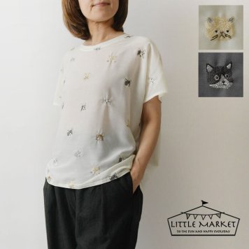 ＊【LITTLE MARKET リトルマーケット】キャット バリエ プルオーバー ブラウス カットソー (s4730-600-01)レディース 春 夏 綿 コットン 猫 ネコ ゆったり 薄手 軽い 涼しい ナチュラル 服 新作 ナチュランド 人気 30代 40代 50代 60代