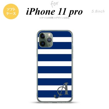 iPhone11Pro iPhone11 Pro スマホケース ソフトケース ボーダー 大 青 白 +アルファベット メンズ レディース nk-i11p-tp796i