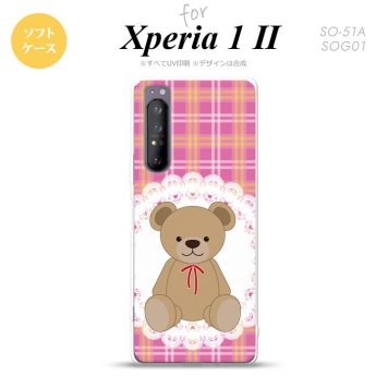 Xperia 1 II 5G スマホケース 背面カバー ストラップホール有り ソフトケース くま チェック レース ピンク ストラップホール おしゃれ かわいい かっこいい メンズ レディース nk-xp12-tp756