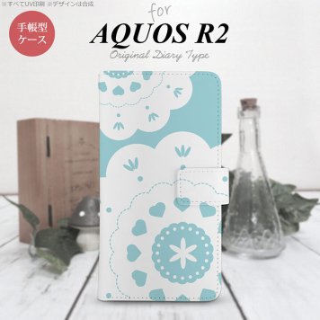 SH-03K/SHV42/706SH AQUOS R2 手帳型スマホケース カバー レース クリア 緑  nk-004s-r2-dr1483