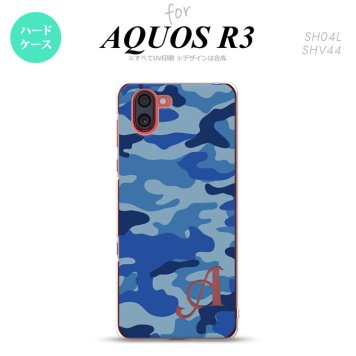 SH-04L SHV44 R3 AQUOS R3 スマホケース カバー ウッドランド 迷彩 A 青 +アルファベット nk-r3-1152i