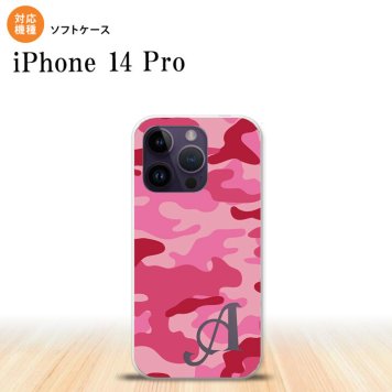 iPhone14 Pro iPhone14 Pro スマホケース 背面ケースソフトケース ウッドランド 迷彩 C ピンク +アルファベット 2022年 9月発売 nk-i14p-tp1149i