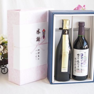感謝の贈り物ボックス 贅沢な日本酒原酒しぼりたてと国産ワインセット(酸化防止剤無添加 信州コンコード赤ワイン 甘口(長野県)720ml金鯱 しぼっとる純米吟醸原酒(愛知県)720ml