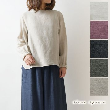 【slone square スロンスクエア】フレンチ リネン オフスタンド 衿 ブラウス (18021)レディース  春 夏 長袖 丸襟 ナチュラル 服 シンプル おしゃれ コーディネート ブランド きれいめ ナチュラン 人気 30代 40代 50代 京都 母の日