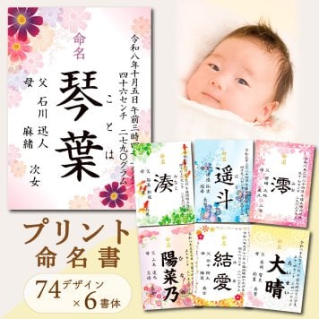 新デザイン追加 命名書 プリント【選べる74柄】命名紙 赤ちゃん 出産祝い 男の子 名入れ 女の子 内祝い 兄弟 お揃い 写真たて