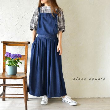 【slone square - スロンスクエア】6オンス デニムタック オールインワン サロペット パンツ (5117)レディース ジーンズ ゆったり ワイド 春 夏 ナチュラル 服 シンプル おしゃれ コーディネート ナチュラン 30代 40代 50代 母の日