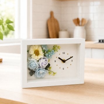 ◆花時計 【BOX FLOWER  花ごよみ 】(ブルー）置時計 ハンドメイド