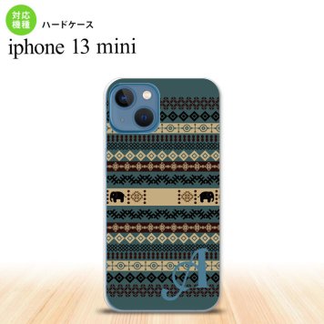 iPhone13mini iPhone13 mini ケース ハードケース エスニック ゾウ 青 +アルファベット  nk-i13m-1573i