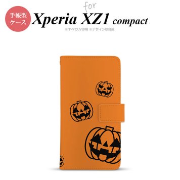 【手帳型 スマホ カバー ケース】【SO02K】【エクスペリア XZ1】手帳型 ケース SO-02K スマホ カバー Xperia XZ1 Compact エクスペリア ハロウィン カボチャスタンプ 黒 nk-004s-so02k-dr410【メール便送料無料】