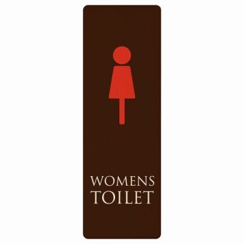 トイレ プレート 木製 WOMENS ブラウン＆カラー 長方形 縦書き 4x12cm ドア サインステッカー ピクトサイン トイレマーク表示 案内 注意 施設 御手洗 TOILET おしゃれ シンプル 安全対策
