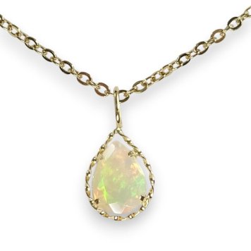 18金ホワイトオパール ペアシェイプカット 一粒ペンダント【10月誕生石オパール】