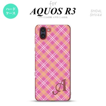 SH-04L SHV44 R3 AQUOS R3 スマホケース カバー チェック A ピンク +アルファベット nk-r3-433i