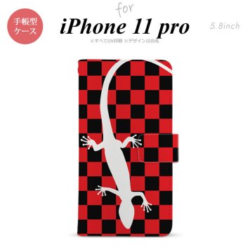 iPhone11Pro iPhone11 Pro 手帳型スマホケース カバー トカゲ 市松 赤  nk-004s-i11p-dr864