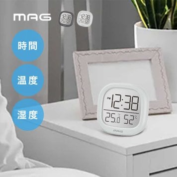 時計付 温度湿度計[温湿度計 デジタル 温度計 湿度計 高精度 正確 おしゃれ 室温計 置き時計 マグネット 卓上 小型 小さい ミニ シンプル 見やすい 時計 MAG マグ ノア精密 湿度測定器 大きい文字 温度 湿度 計 かわいい デジタル時計]