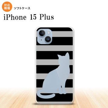 iPhone15 plus iPhone15 plus スマホケース 背面ケースソフトケース 猫 ボーダー B 黒 2023年 9月発売 nk-i15pl-tp962