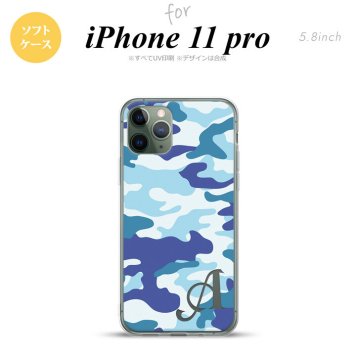 iPhone11Pro iPhone11 Pro スマホケース ソフトケース ウッドランド 迷彩 B 青 +アルファベット メンズ レディース nk-i11p-tp1153i