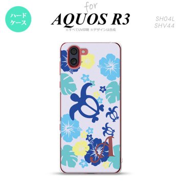 SH-04L SHV44 R3 AQUOS R3 スマホケース カバー ホヌ ハイビスカス 青 +アルファベット nk-r3-1107i