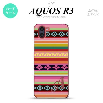 SH-04L SHV44 R3 AQUOS R3 スマホケース カバー エスニック ボーダー ピンク +アルファベット nk-r3-1561i