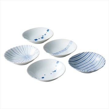 美濃焼 染付幾何紋 楕円皿5客揃 31063  内祝 内祝い お祝 御祝 記念品 出産内祝い プレゼント 快気祝い 粗供養 引出物