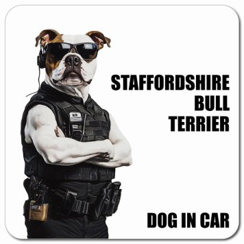 名入れ可 Staffordshire Bull Terrier スタッフォードシャーブルテリア カーサイン 車 マグネット 強力 13x13cm 正方形 セキュリティガード風 ちょい悪 マグネットステッカー 犬 安全対策 煽り運転 屋外 防水 屋内