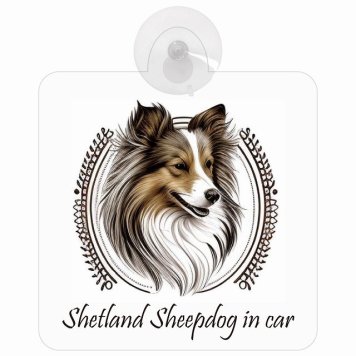 Shetland Sheepdog シェットランドシープドッグ Bタイプ 車 窓ガラス 吸盤タイプ カーステッカー 犬 かっこいい おしゃれ イラスト付 DOG IN CAR ドッグインカー ドッグオンボード 安全対策 セーフティサイン デコ 外出 ドライブ カーサイン 吸盤