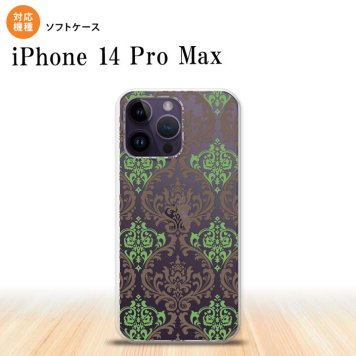 iPhone14 ProMax iPhone14 Pro Max スマホケース 背面ケースソフトケース ダマスク A クリア 茶 緑 2022年 9月発売 nk-i14pm-tp459