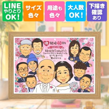 結婚記念日 似顔絵 贈り物 プレゼント 名入れ ギフト 手描き ルビー婚式 結婚40周年 記念日 結婚記念日 お祝い 大人数 ご夫婦 家族 夫婦 両親 お父さん 下書き確認 修正無料 名入れ 実績多数 親孝行 一生もの 宝物 40周年 思い出 記念 感謝 メモリアルギフト カラフル 結婚祝い 色紙 お祝い返し ハロウィン 感激 喜ばれる メモリアル サプライズ