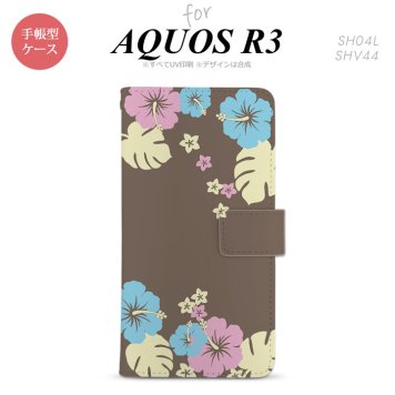 SH-04L/SHV44 AQUOS R3 手帳型スマホケース カバー ハイビスカス 茶  nk-004s-r3-dr452