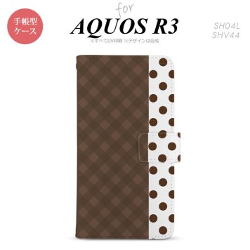 SH-04L/SHV44 AQUOS R3 手帳型スマホケース カバー チェック ドット 茶  nk-004s-r3-dr1525