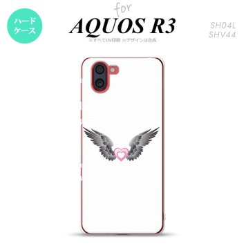 SH-04L SHV44 R3 AQUOS R3 スマホケース カバー 黒翼 ハート 白 ピンク nk-r3-469