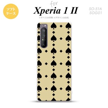 Xperia 1 II 5G スマホケース 背面カバー ストラップホール有り ソフトケース トランプ スペード ベージュ 黒 ストラップホール おしゃれ かわいい かっこいい メンズ レディース nk-xp12-tp539
