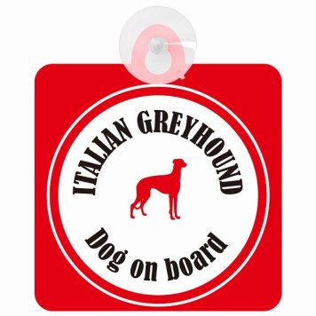 Itallan Greyhound イタリアングレーハウンド ホワイト＆レッド 車 窓ガラス 吸盤タイプ DOG IN CAR かっこいい おしゃれ 犬 シルエット アメ雑風 カラフル ドッグインカー ドッグオンボード 安全対策 セーフティサイン デコ 外出 ドライブ カーサイン 吸盤