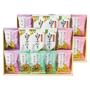 夏の贈り物お中元 タニタ食堂監修減塩みそ汁･白子のり詰合せ タニタ食堂監修減塩みそ汁（あおさ）･白子のり味のり（8切5枚）×各6、タニタ食堂監修減塩みそ汁（なす･オクラとめかぶ）×各4