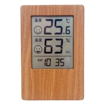 木目調 時計付きデジタル温湿度計