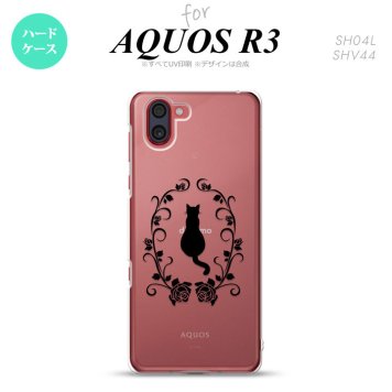 SH-04L SHV44 R3 AQUOS R3 スマホケース カバー 猫とバラ A 黒 nk-r3-1142
