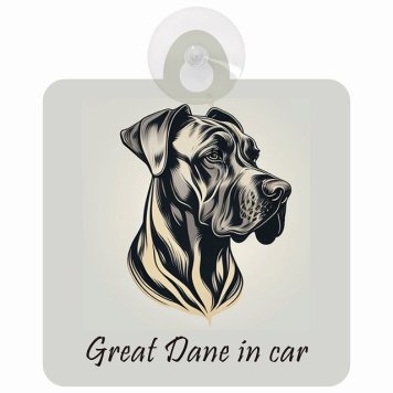 Great Dane グレートデーン Aタイプ 車 窓ガラス 吸盤タイプ 犬 かっこいい おしゃれ イラスト付 DOG IN CAR ドッグインカー ドッグオンボード 安全対策 セーフティサイン デコ 外出 ドライブ カーサイン 吸盤