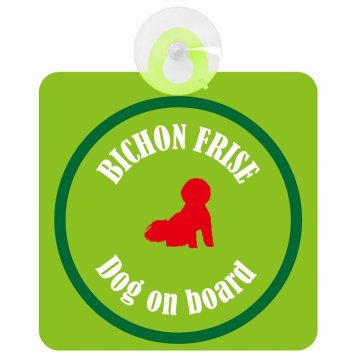 Bichon Frise ビションフリーゼ ライトグリーン＆グリーン 車 窓ガラス 吸盤タイプ DOG IN CAR かっこいい おしゃれ 犬 シルエット アメ雑風 カラフル ドッグインカー ドッグオンボード 安全対策 セーフティサイン デコ 外出 ドライブ カーサイン 吸盤