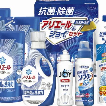 春の贈り物便り抗菌除菌・アリエール＆ジョイセット ギフト工房 P&Gアリエールジェル詰替用（405g）×3、P&Gアリエールジェル（720g）・抗菌消臭ソフターEX・抗菌消臭ソフターEX詰替用・液体洗たく槽クリーナー（各350g）・P&G除菌ジョイ（170ml）×各1